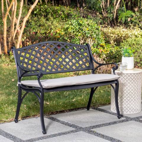 40"L Outdoor Elegant Cast Aluminium Bench with Olefin Cushion by Glitzhome Elm Plus