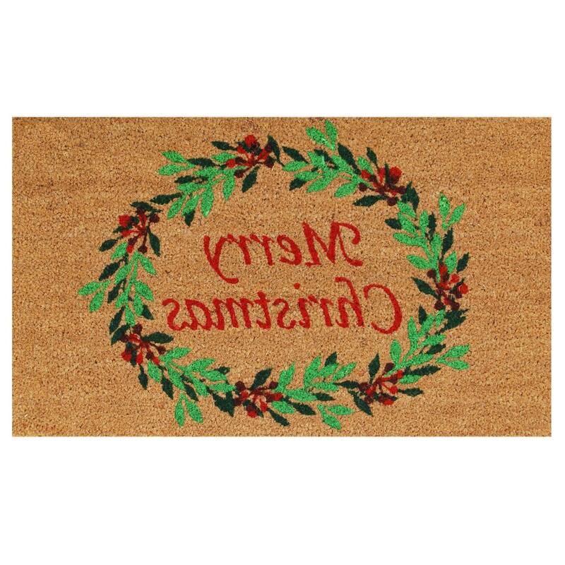 HomeRoots 17" X 29" Brown Red And Dark Green Christmas Merry Christmas Outdoor Coir Door Mat - 17.00' X '29.00