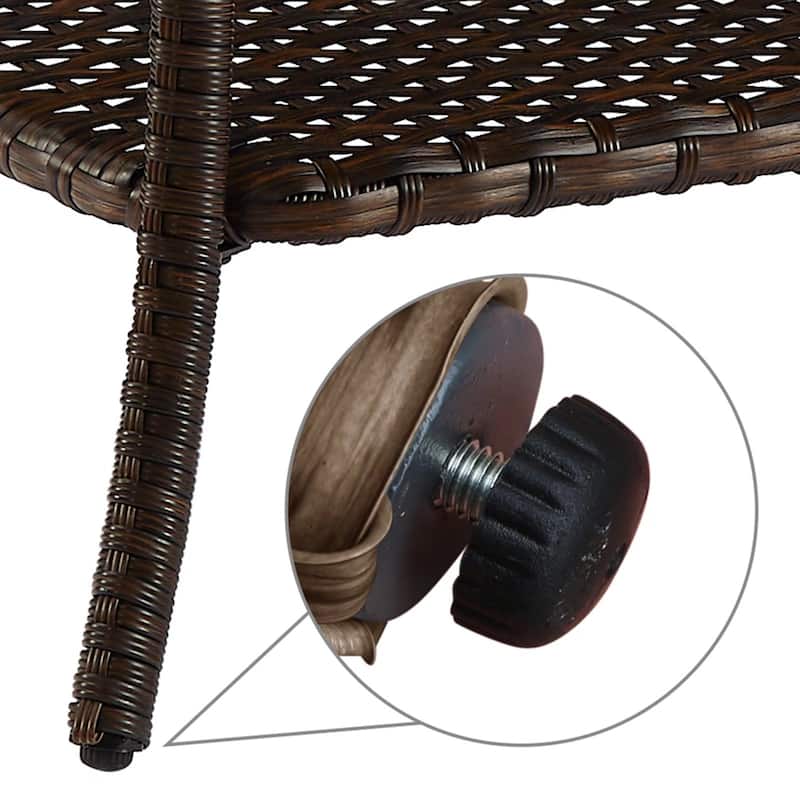 Pocassy Outdoor Wicker Coffee Table with 2-Tier Storage Shelf Brown