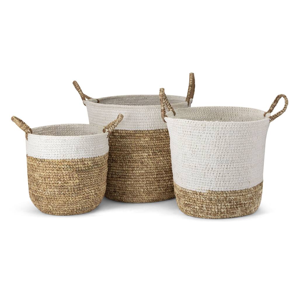 Shoelace and Raffia Woven Baskets (Set of 3)