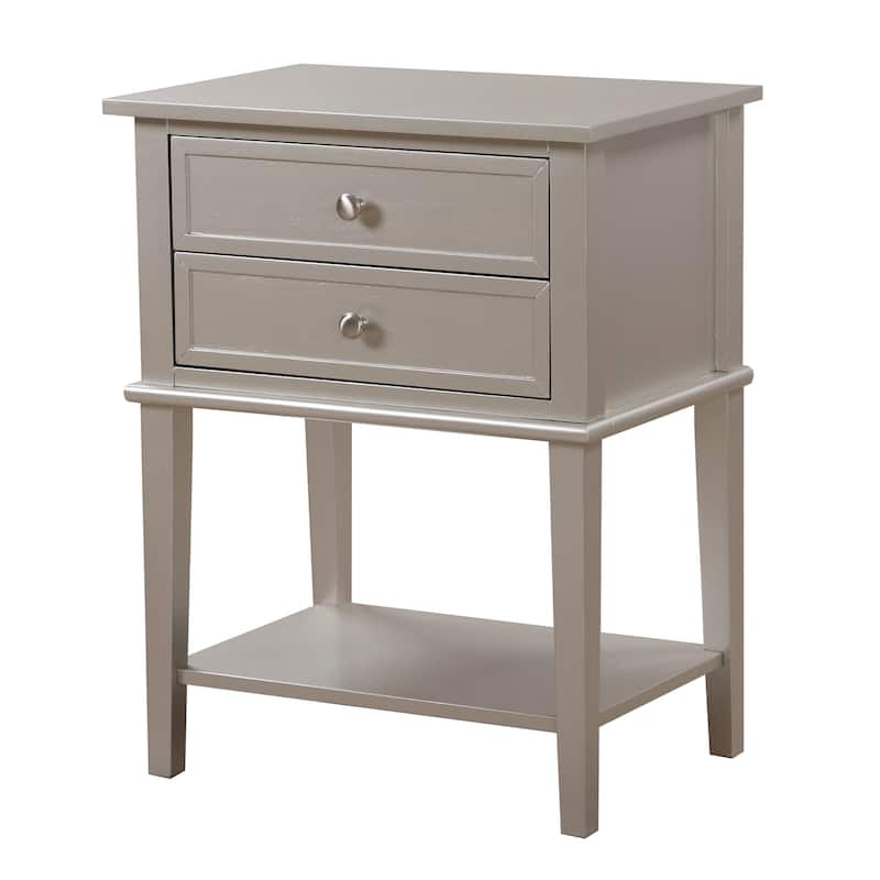 Silver Champagne Nightstand 28x22x16 Contemporary Bedside Table with Open Shelf, Stylish Durable Storage Solution