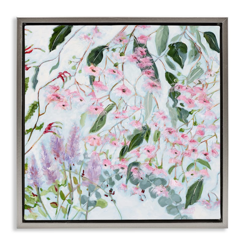 Stupell Chic Pink Garden Blossoms Framed Floater Canvas Wall Art Design By Meredith Howse - 18 x 18 - Grey