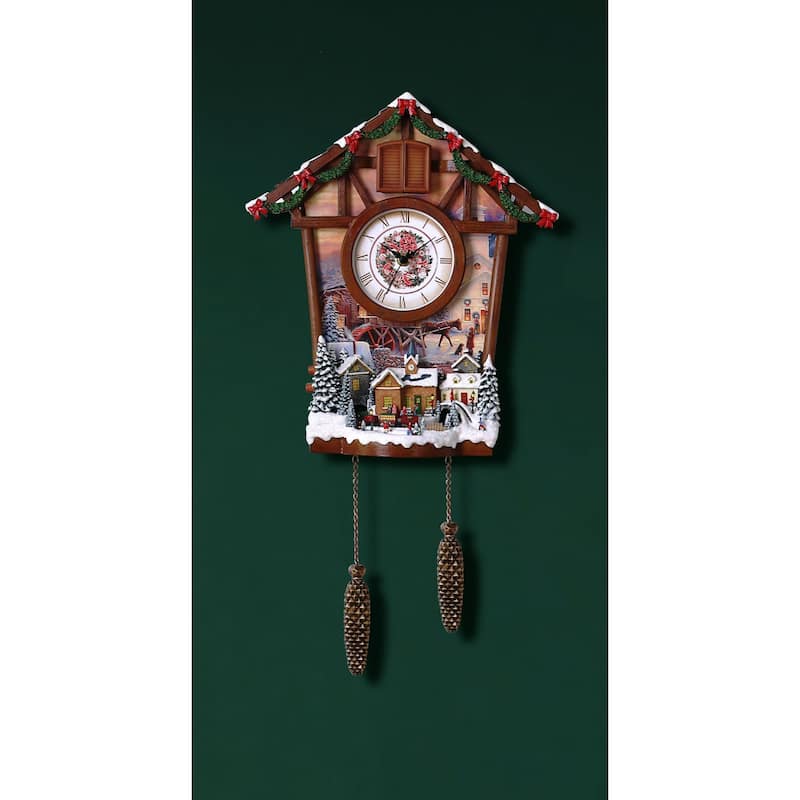 Musical Village Cuckoo Wall Clock - 14.25" - Brown