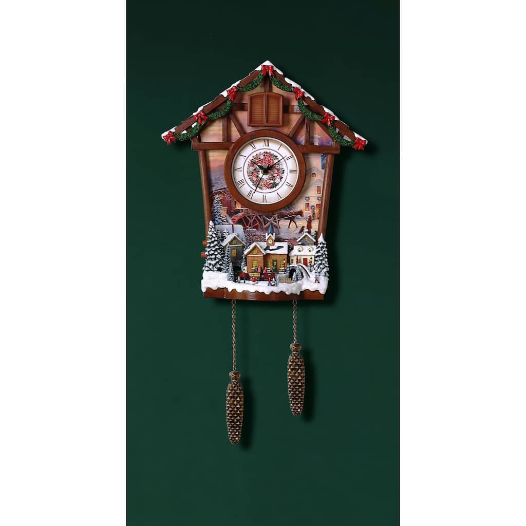 Musical Village Cuckoo Wall Clock - 14.25" - Brown