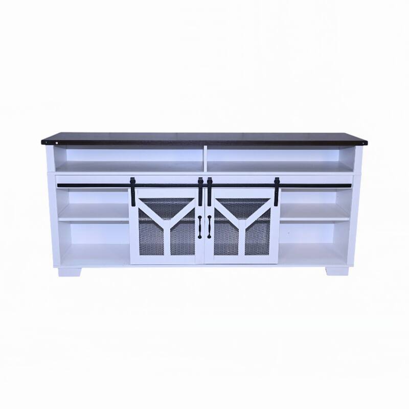 65.3" TV Stand with LED light strips and Iron mesh barn door