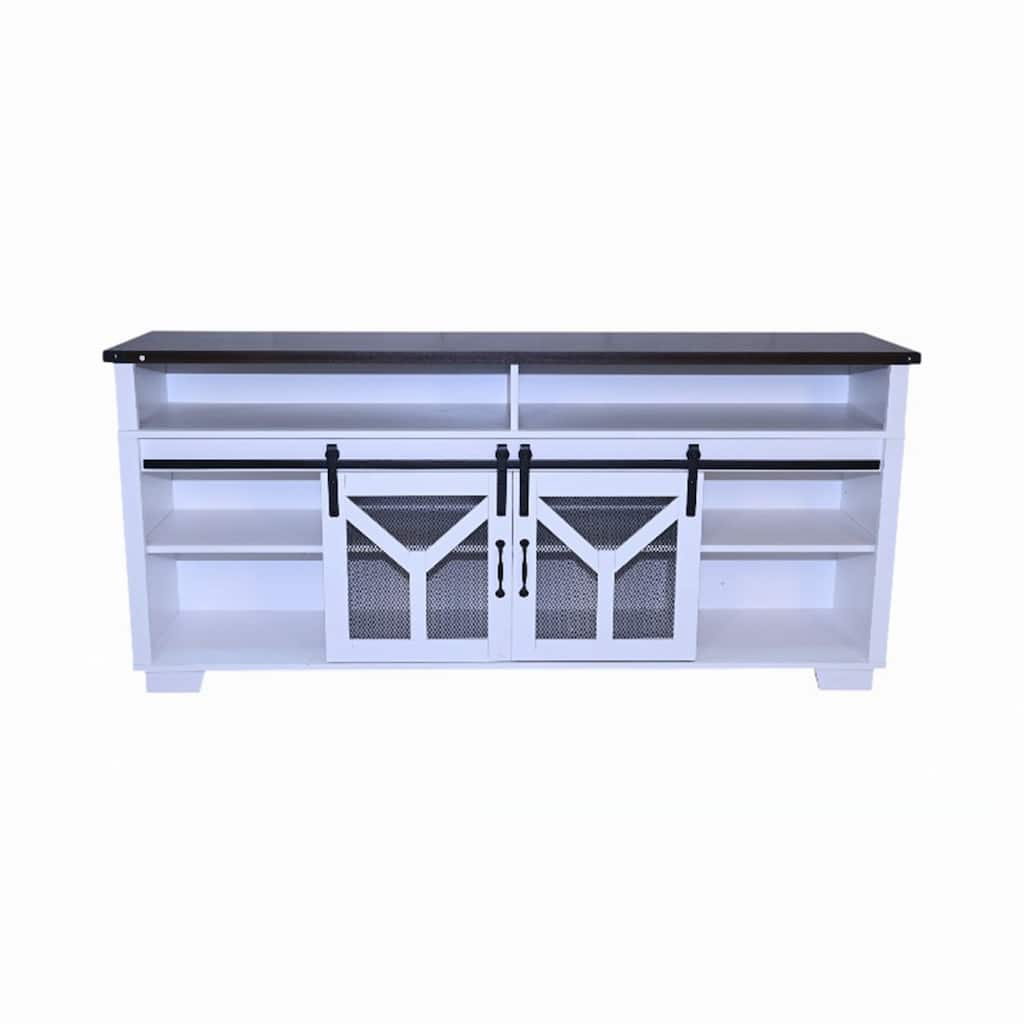 65.3" TV Stand with LED light strips and Iron mesh barn door