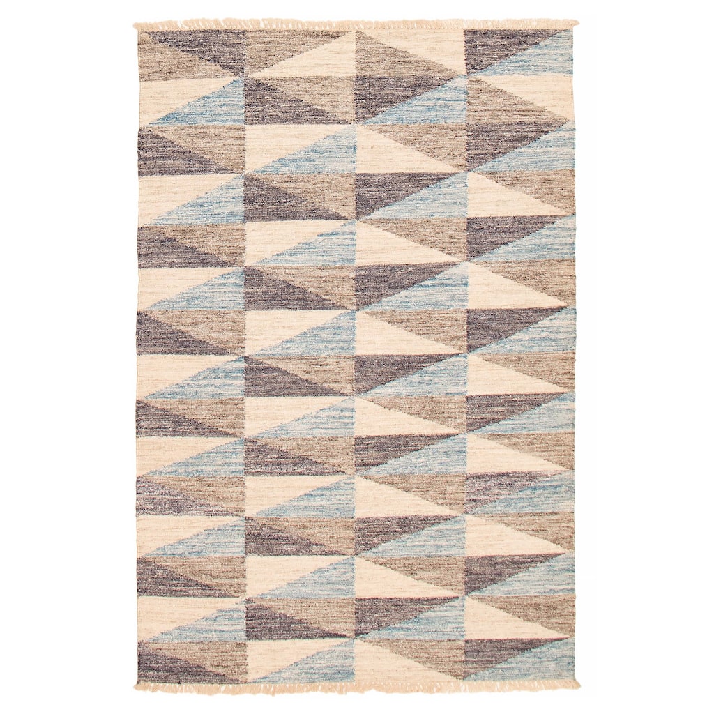 Ankara FW Blue, Cream Kilim 5'2" x 7'9" - 5'2 x 7'9