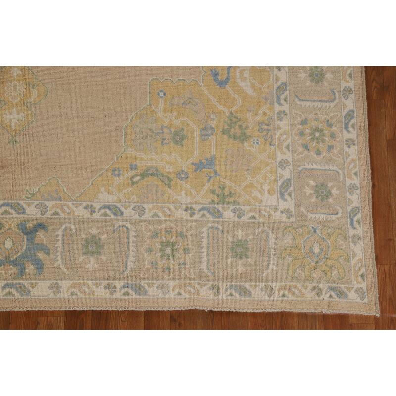 Hand Knotted Oriental 100% Wool Carpet Transitional Medallion Peach Oushak Area Rug - 10' 0'' X 8' 2''