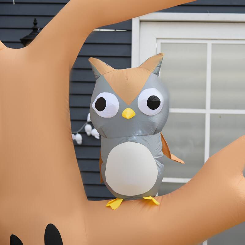 HOMCOM 7.5' Outdoor Tree and Ghost Inflatable Halloween Decoration with Wise Owl and Jack-o'-Lanterns