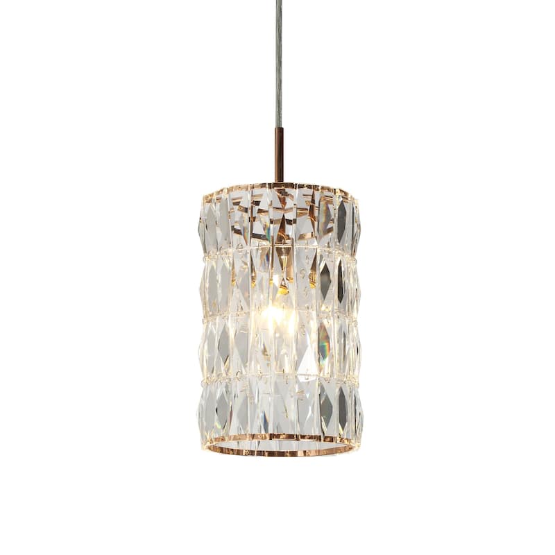 Modern Glam 1-Light Crystal Drum Island Pendant Rose Gold Island Lights for Dining Room - D7.9" x H73.7" Max