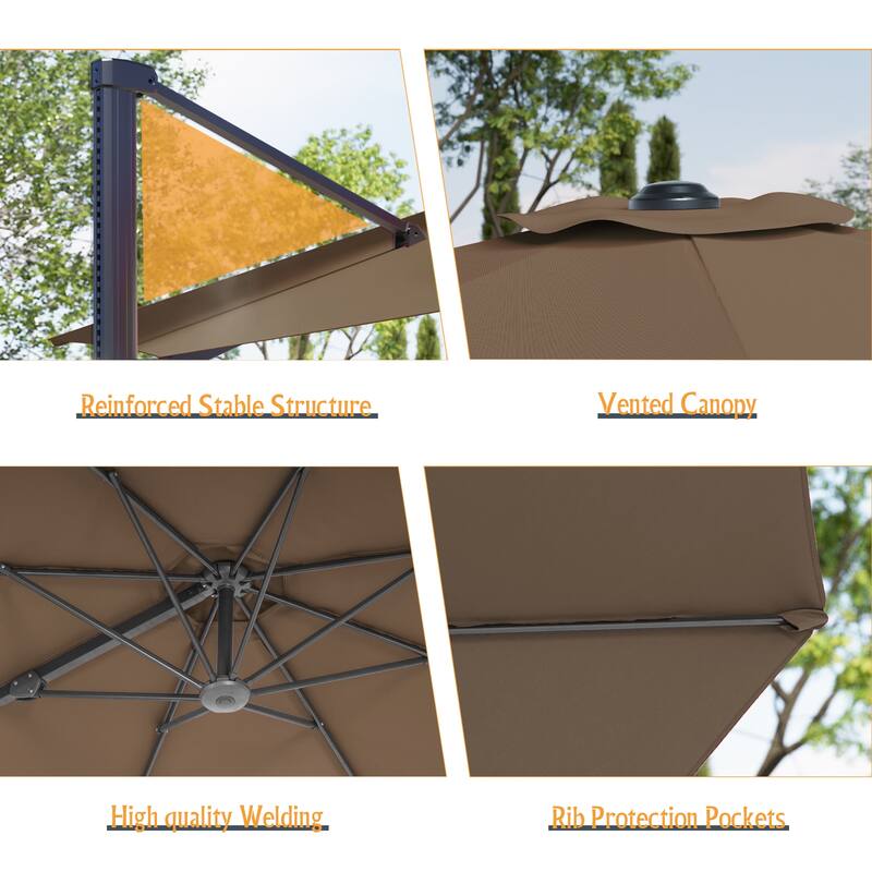 LIVOOSUN 10x8FT Rectangle Cantilever Umbrella Patio Offset Umbrella For Outdoor Space, Solution-Dyed Fabric, 360° Rotation