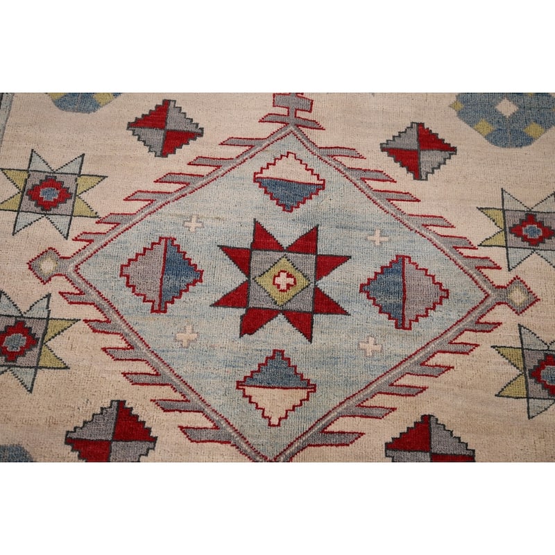 Geometric Kazak Rug Hand-Knotted Dining Room Wool Carpet - 6'0" x 8'2"