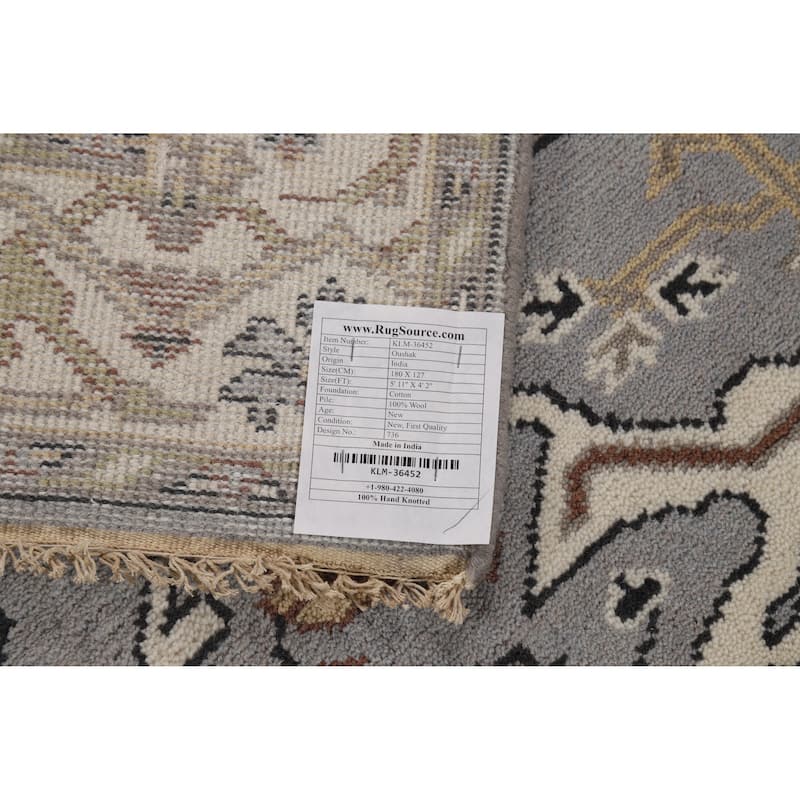 Gray Oushak Oriental Accent Rug Handmade Wool Carpet - 4'2"x 5'11"