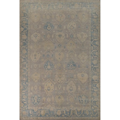 Vegetable Dye Floral Oushak Turkish Large Rug Handmade Wool Carpet - 9'7"x 13'8"
