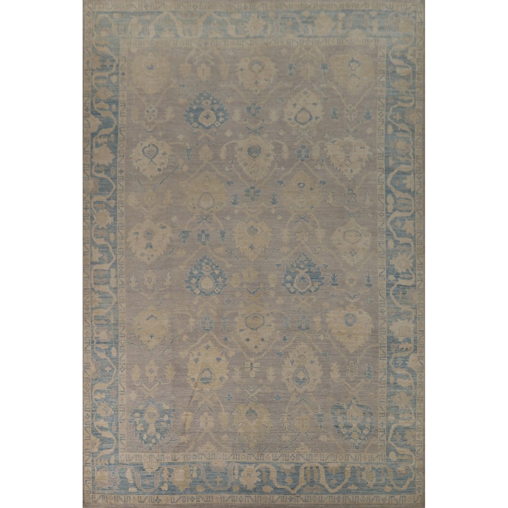 Vegetable Dye Floral Oushak Turkish Large Rug Handmade Wool Carpet - 9'7"x 13'8"