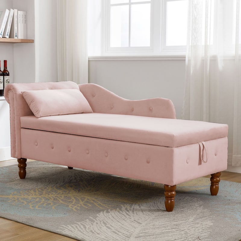 Velvet Upholstered Bench Lounge Bench with Storage, Decorative Bench Indoor Bench with Pillows and Armrests - Pink