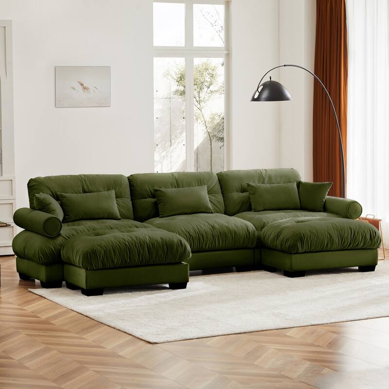 Modern Sectional Couch Comfortable Upholstered Sofa Set with Lumbar Pillow and Throw Pillow for Living Room