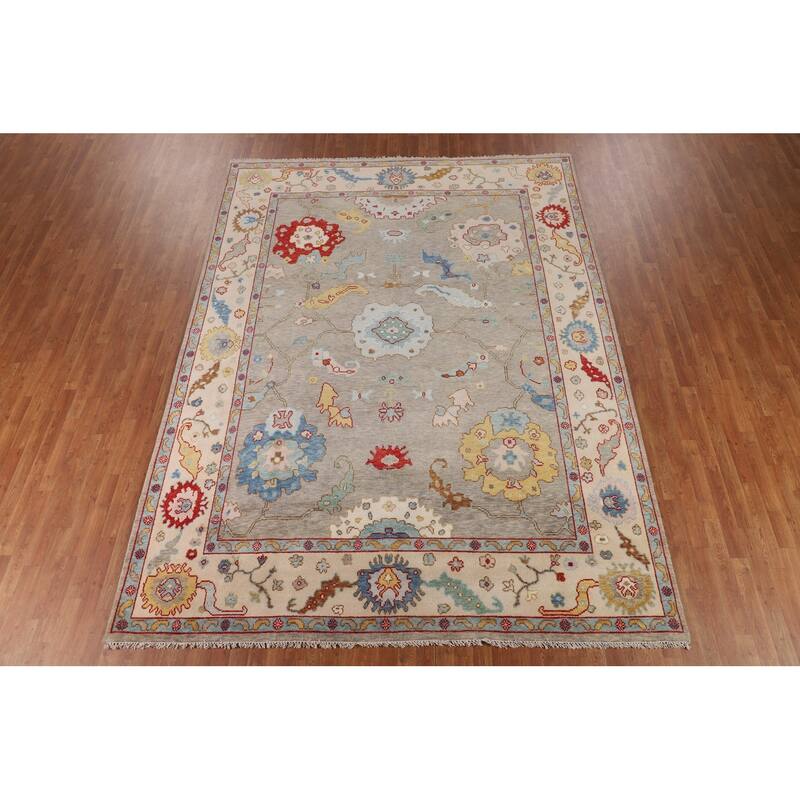 All-Over Floral Oushak Oriental Area Rug Hand-Knotted Wool Carpet - 8'8" X 11'7"