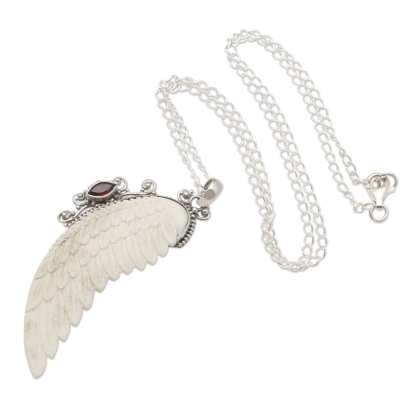 Novica Handmade Pale Angel Garnet Pendant Necklace - White