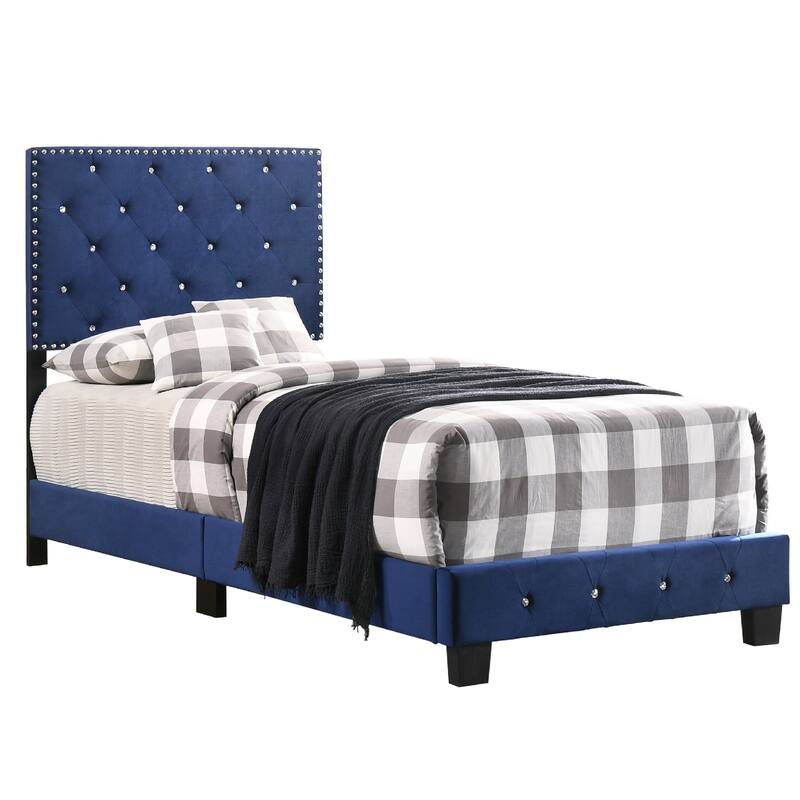 Velvet Upholstered Tufted Twin Panel Bed - 77" - Blue