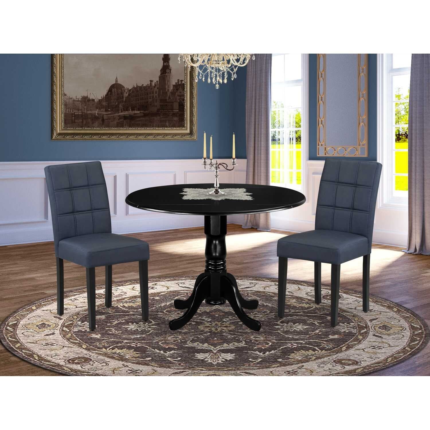 Round Dining Table Set with 2 Chairs - Kitchen Table Set, Black & Navy Blue