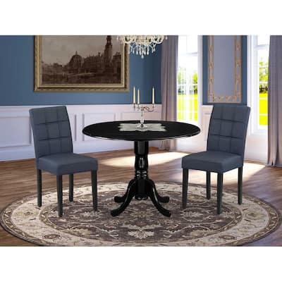 Round Dining Table Set with 2 Chairs - Kitchen Table Set, Black & Navy Blue
