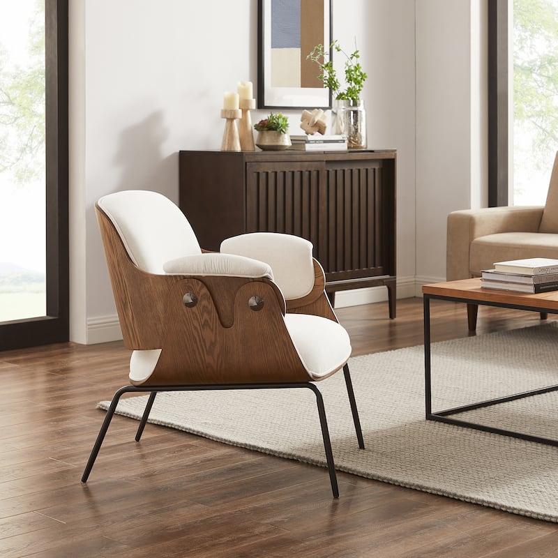 Art Leon Mid-Century Modern Fabric and Wood Accent Arm Chair