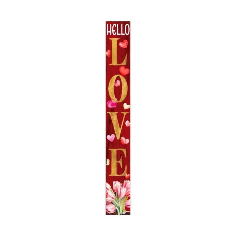 HomeRoots 72" Red And Gold Solid Wood Hello Love Valentine's Day Porch Sign