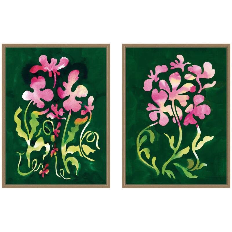 Kate and Laurel Twisting Blooms & Groovy Flowers 2 Piece Framed Canvas Wall Art Set by Lucia Gianello - 2 Piece Set 18x24