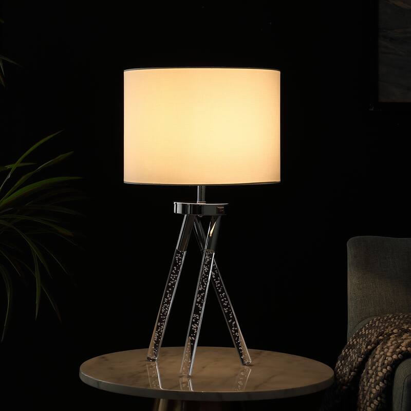 26.25 In. Mid Century Birgit LED Tapered Silver Metal Table Lamp