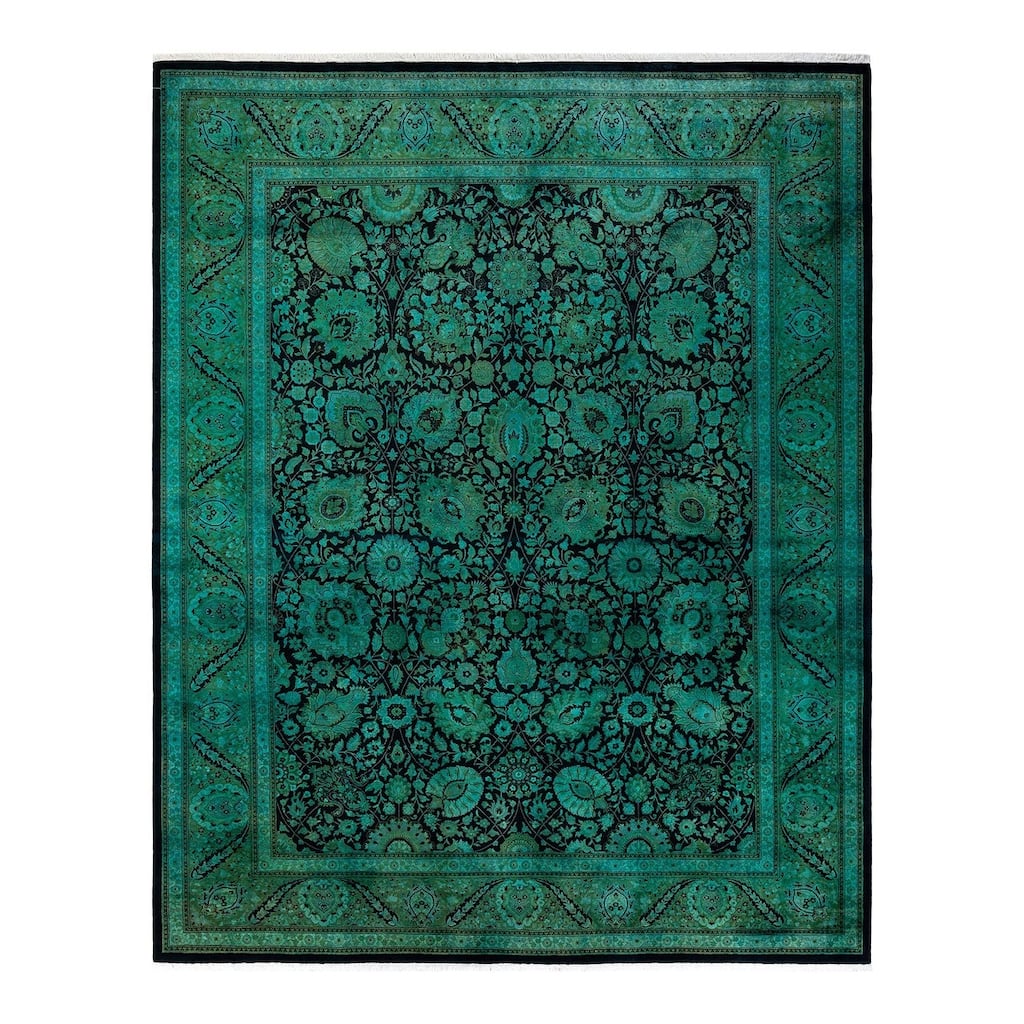 Overton Hand Knotted Wool Vintage Inspired Modern Contemporary Overdyed Green Area Rug - 8' 2" x 10' 4"