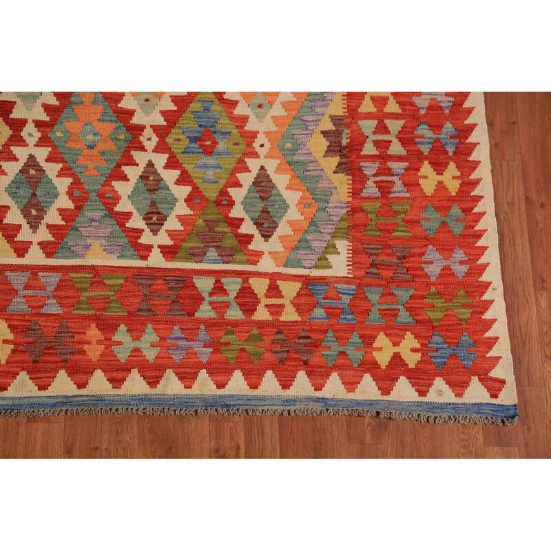 Kilim Oriental Area Rug Flatweave Tribal Multi-Color Wool Carpet - 8'5"x 9'11"