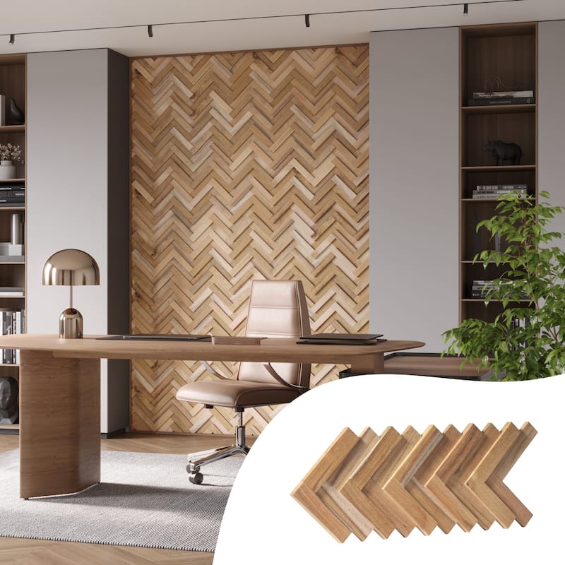 Wall!Supply 0.59 in. x 7.09 in. x 14.76 in. UltraWood Teak Herringbone Jointless Wall Paneling (16-Pack)