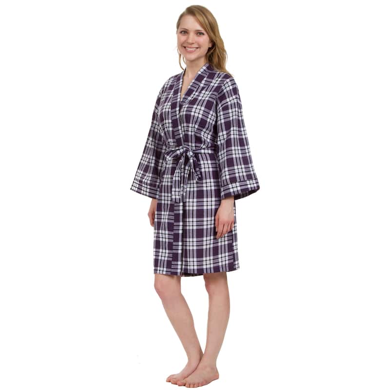 Leisureland Women's Knee Length Purple Plaid Robe