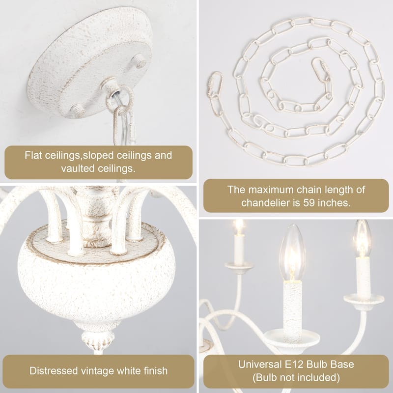 6-Light 27.95-inch Industrial Candle Chandelier Light for Bedroom Foyer