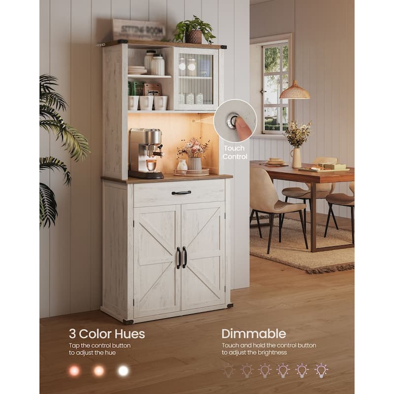 71" Modern Kitchen Pantry Storage Cabinet with Adjustable Light and Charging Station for Bar or Dining Room