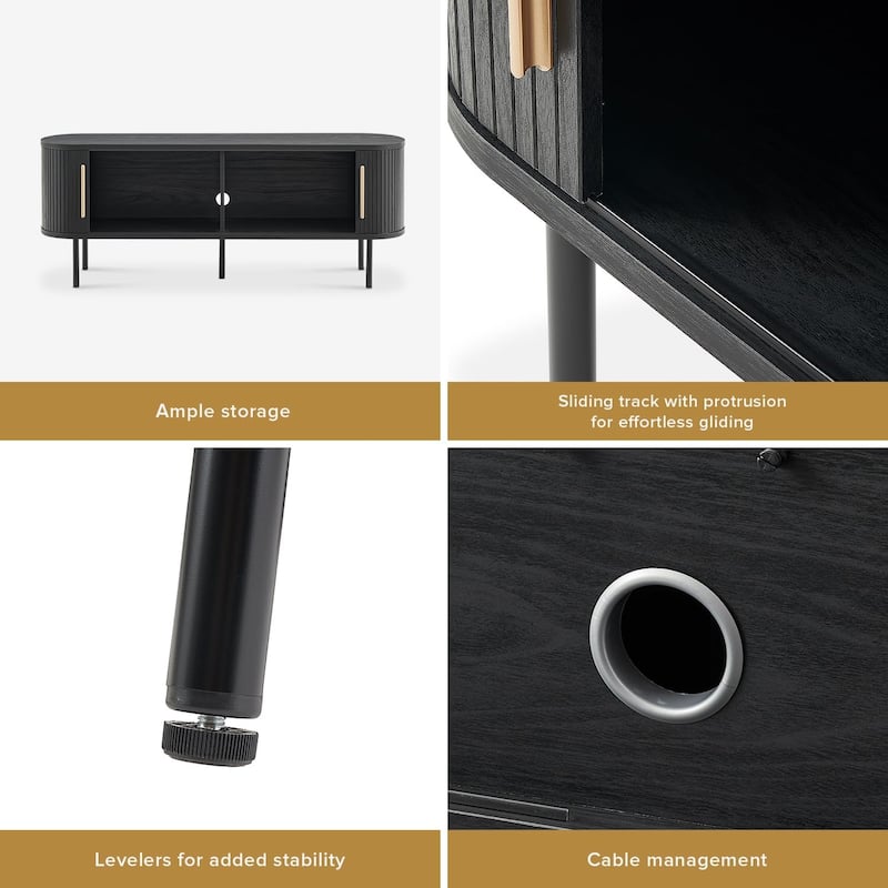 mopio Quin 59" Tambour TV Stand, Fluted Entertainment Center