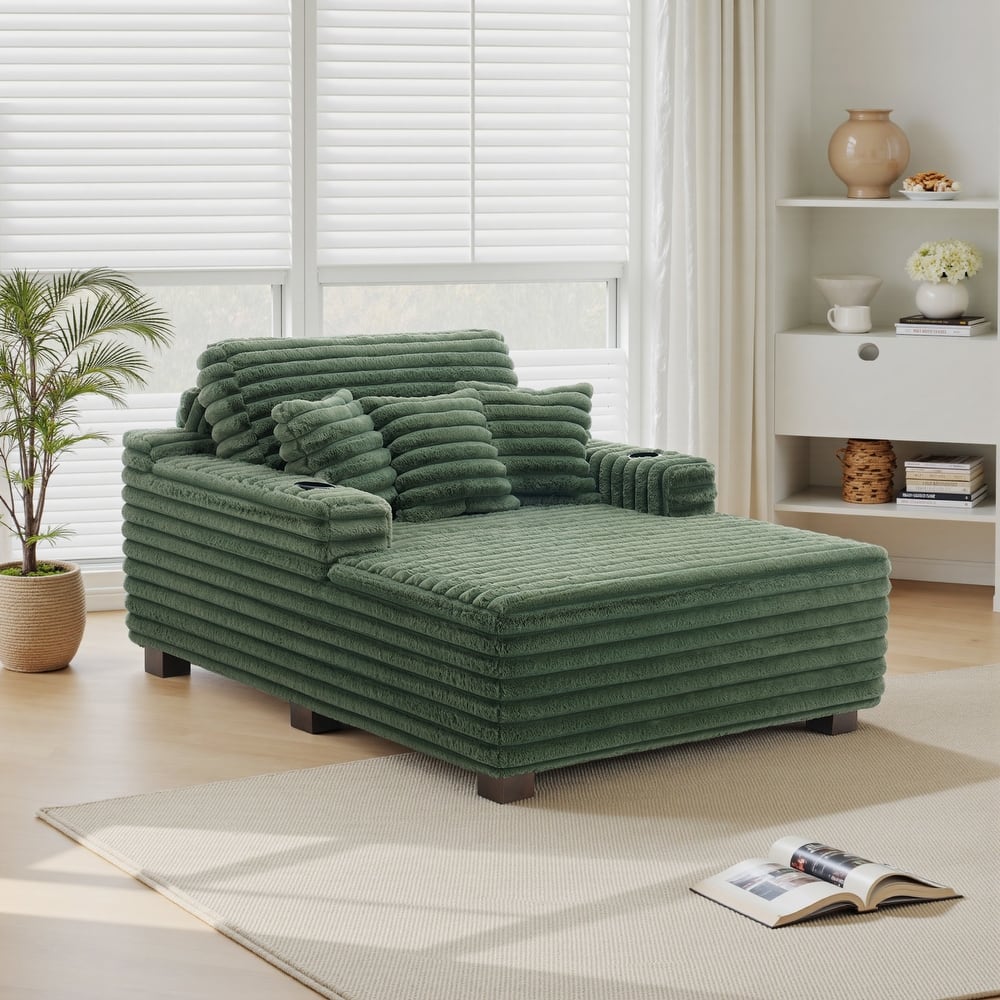 53" W Upholstered Sofa Chaise Lounge Indoor with Pillows