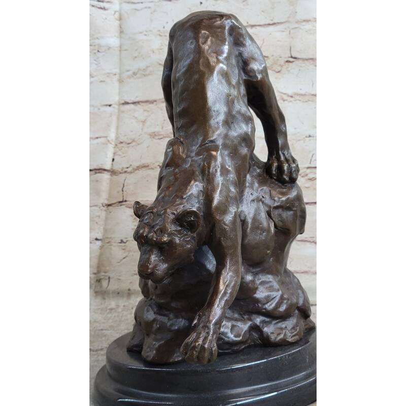 Signed Barye African Wild Cat Jungle Lion Bronze Statue Sculpture Figurine Art