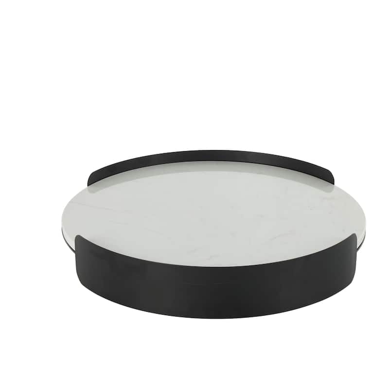 Marble Round Tray with Black Metal Frame - White - Roche River Decor