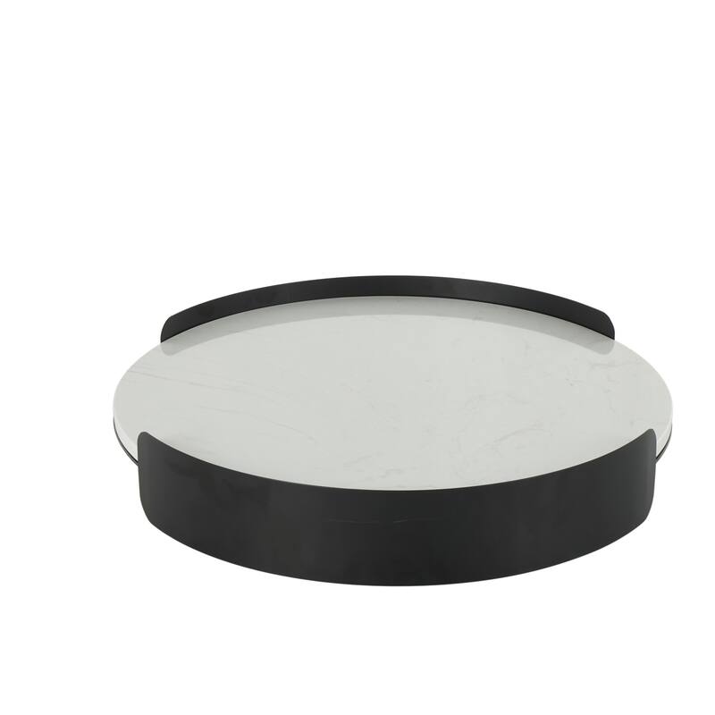 White Marble Round Living Room Decor Tray with Black Metal Frame