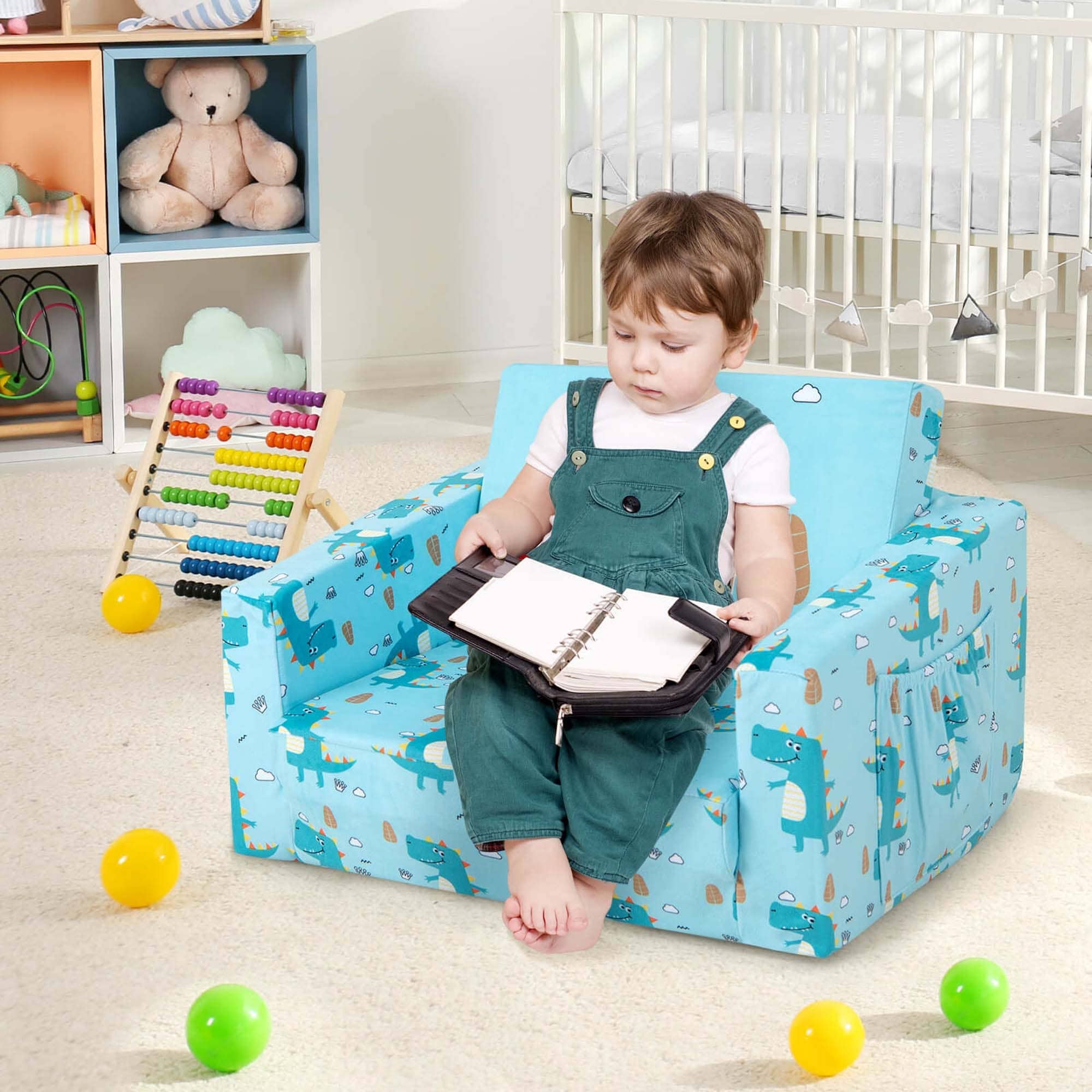 2 in 1 Convertible Kids Sofa Children Flip Out Lounger Couch Sleeper