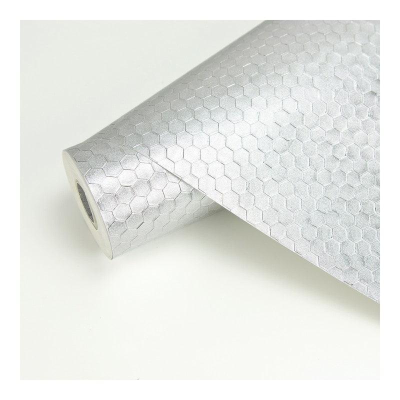 Brewster Carbon Silver Honeycomb Geometric Wallpaper - 20.5 x 396 x 0.025