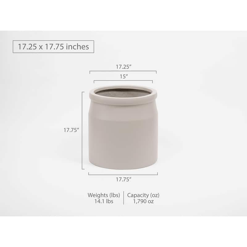 Indoor/Outdoor Large 1-piece Minimalist Fiberstone Lightweight Round Milk Jug Jar Farmhouse Decor Planter Pot - 17, 13, 10 in - 17.75 In. H x 17.25 In. W x 17.25 In. L - Gray Cream