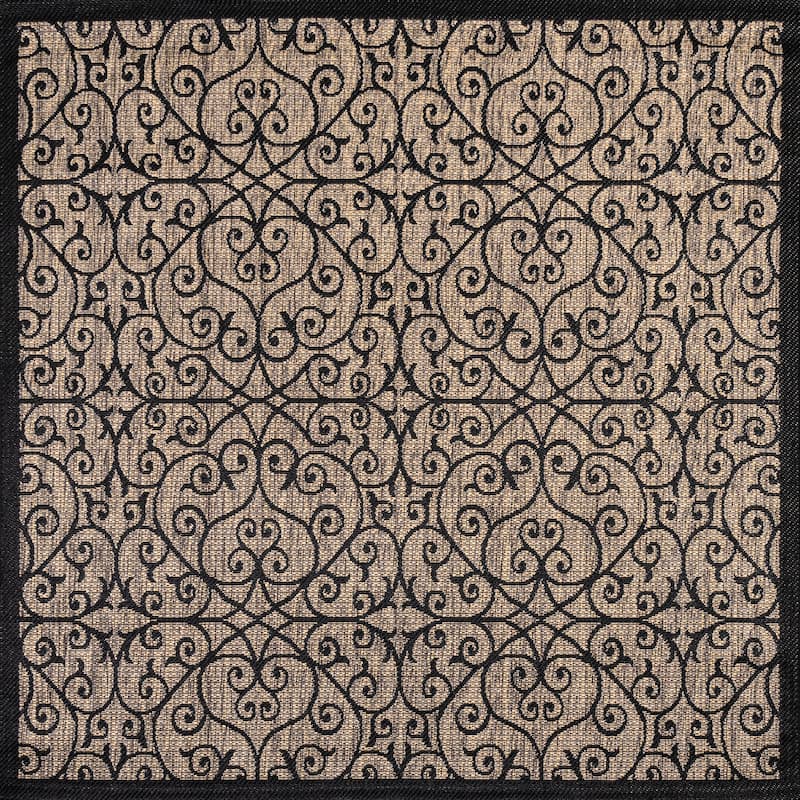 JONATHAN Y Ourika Textured Weave Indoor/Outdoor Area Rug - 5' Square - Black/Khaki