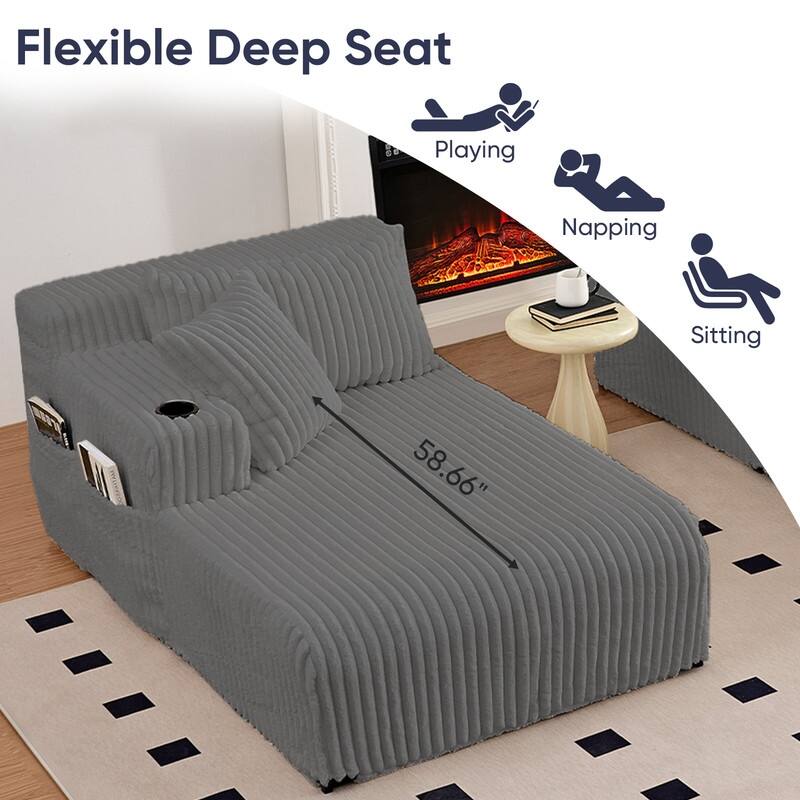 Mixoy 85"Movable Double Chaise Lounge Sofas,Loveseat with Cup Holder,Side Pockets,2 Pcs Oversized Single Sleeper Sofa Chair