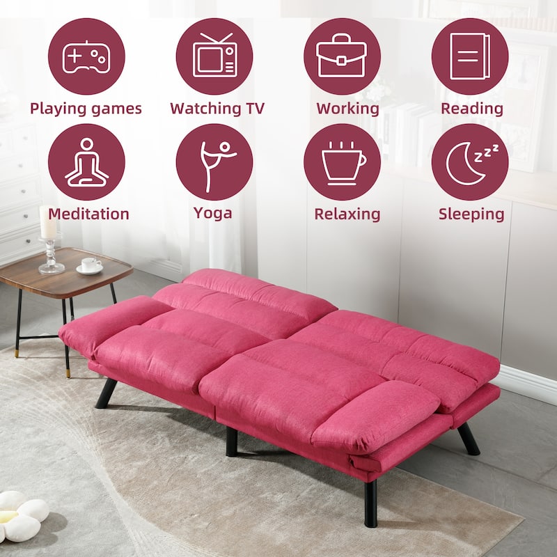 COOLMORE Linen/Microsuede/Teddy Loveseats Convertible Sleeper Sofa with metal feet