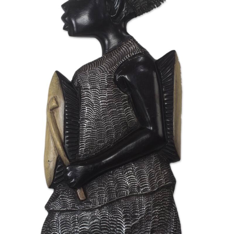 Novica Handmade The Drummer Aluminum Accented Wood Wall Sculpture
