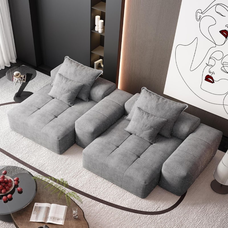 113.39" Chenille 4-Seater Modular Sofa, Sparkling Tufted and Non-Slip Base