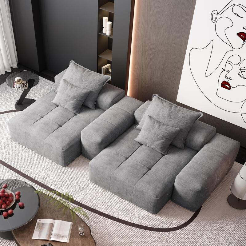 Modern Oversized Modular Sectional Sofa, Grey, Foam+Spring, No Assembly Required
